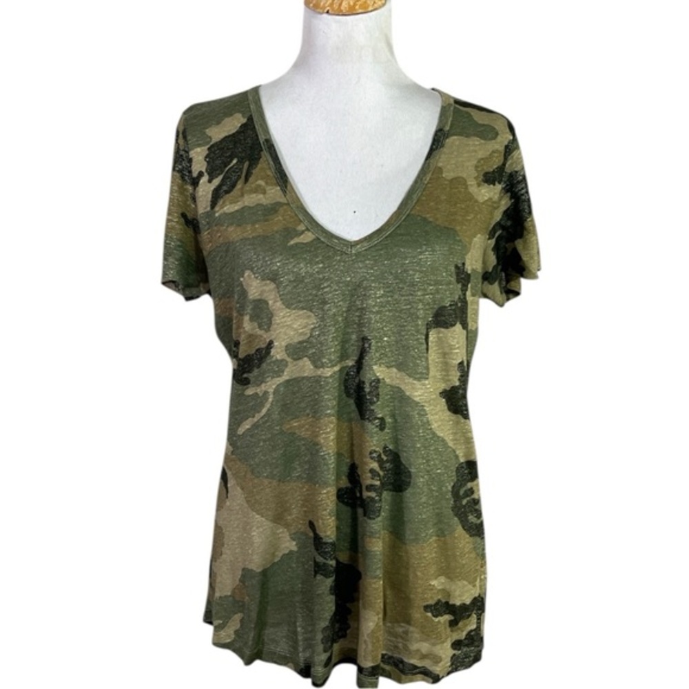 Majestic Filatures Stretch Linen V-Neck T-Shirt size Medium in Metallic Camo